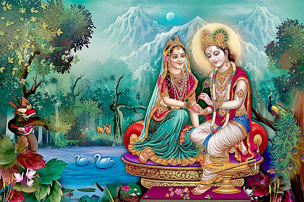 Divine Radha Krishna Mural Wallpaper pattern detail