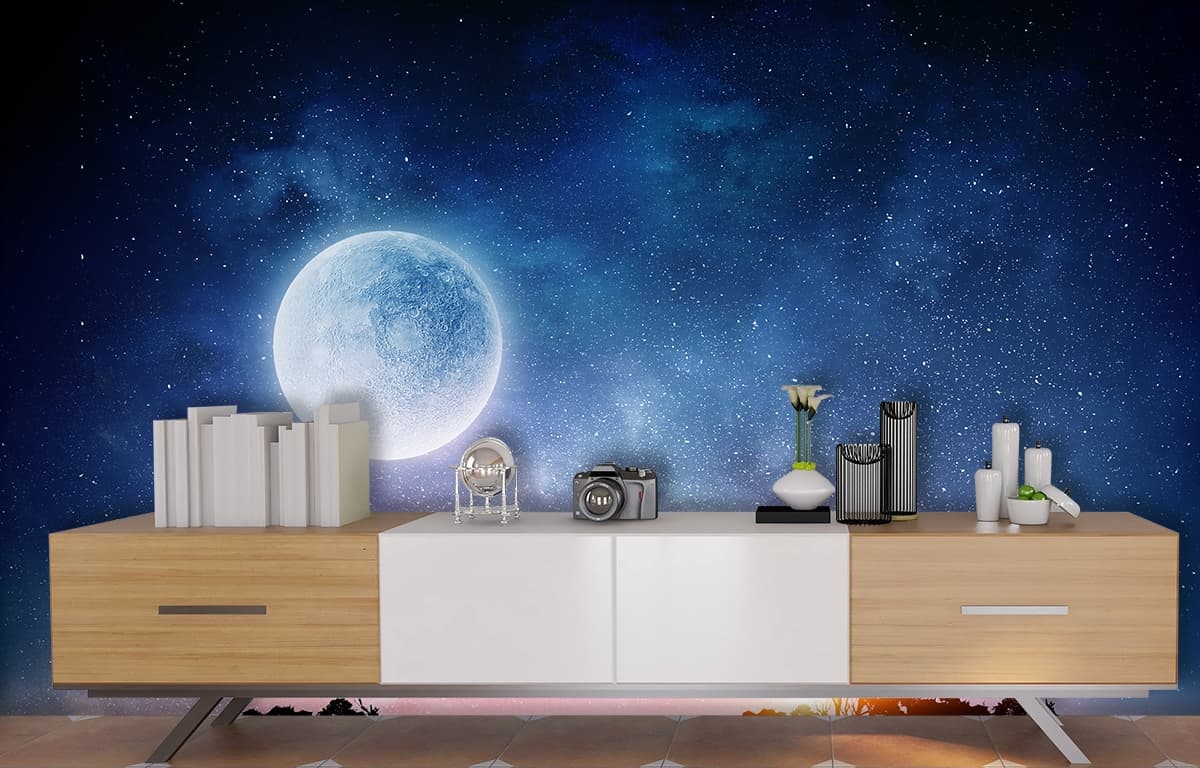 Moon and a tree Wallpaper shown in a room