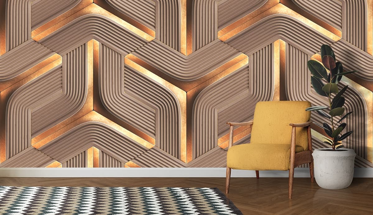 Exclusive 3D Graphic Art with Modern Style Wallpaper shown in a room