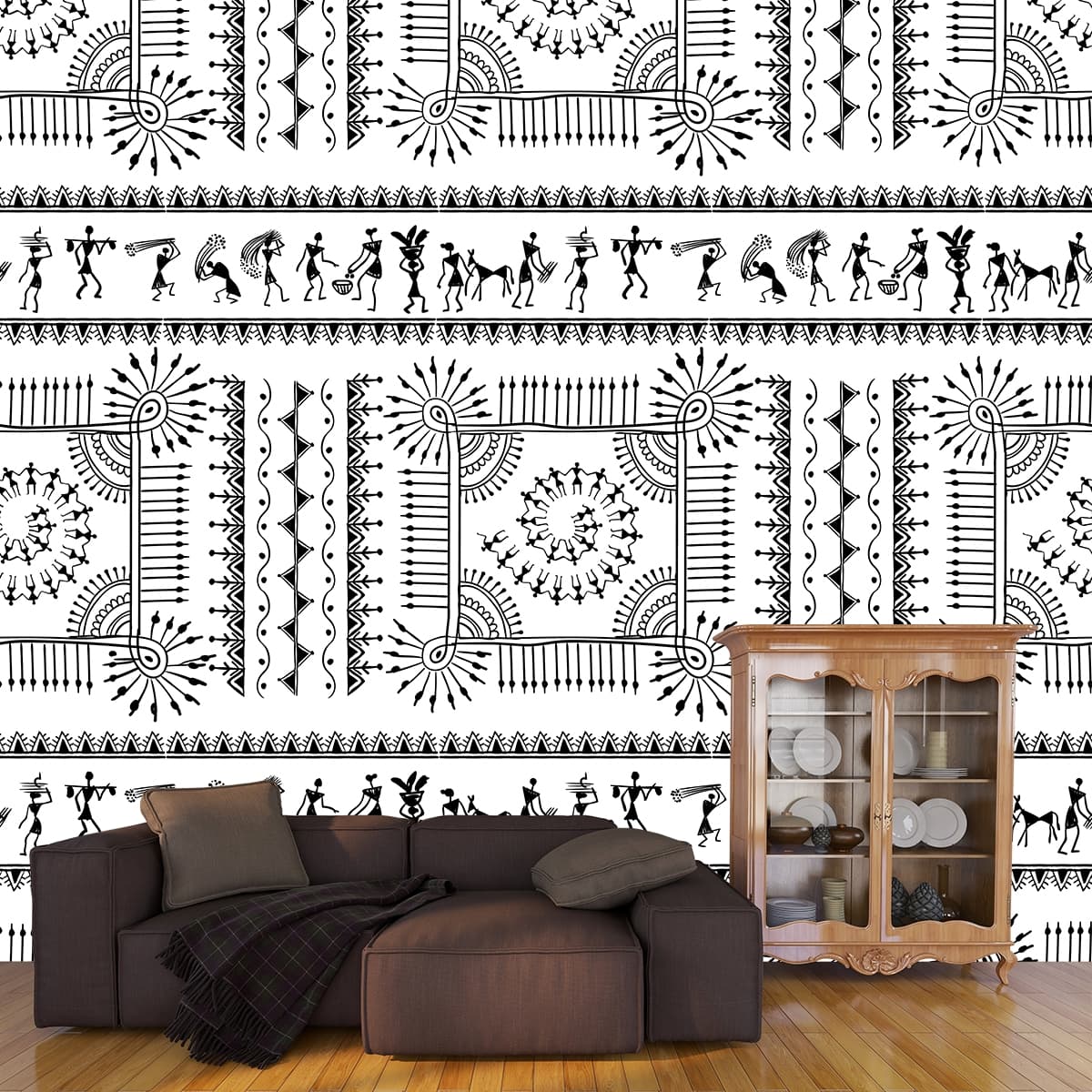 Premium Monochrome Figure Design wallpaper shown in a room