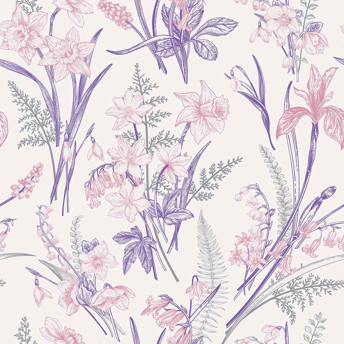 Nature Inspired Flowers Leaves Pattern Wallpaper pattern detail