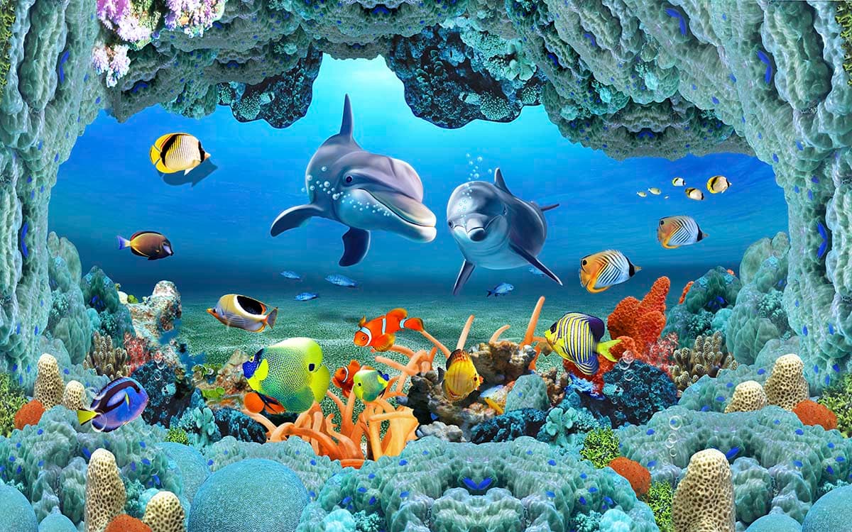 Coral Cave Dolphin Paradise Wallpaper pattern detail