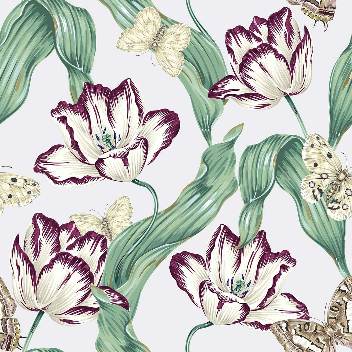 Floral & Butterfly Pattern Decorative Wallpaper pattern detail