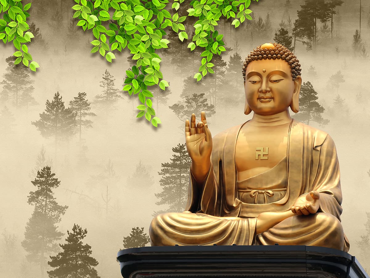 3D Effect Gold Elegance Buddha Mural Wallpaper pattern detail