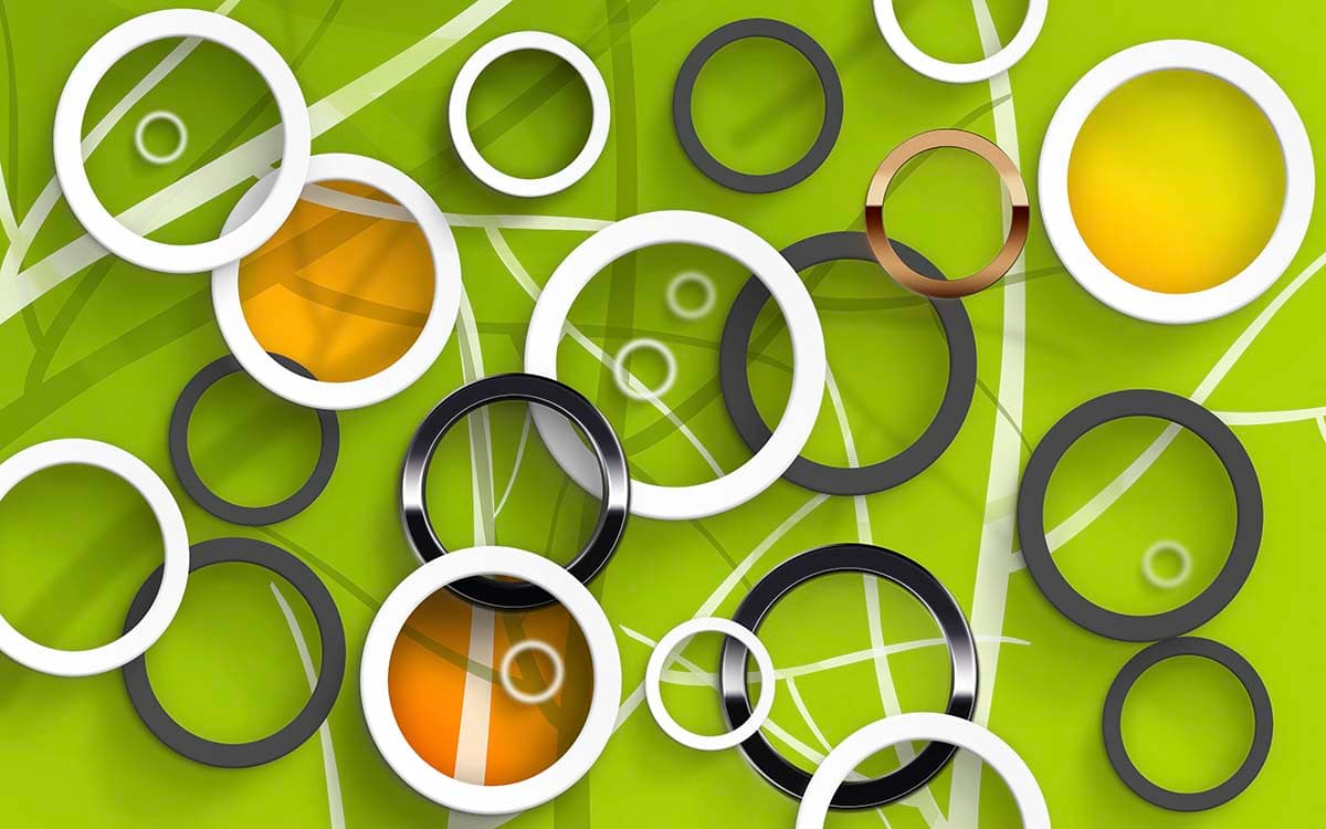 A group of rings on a green surface pattern detail