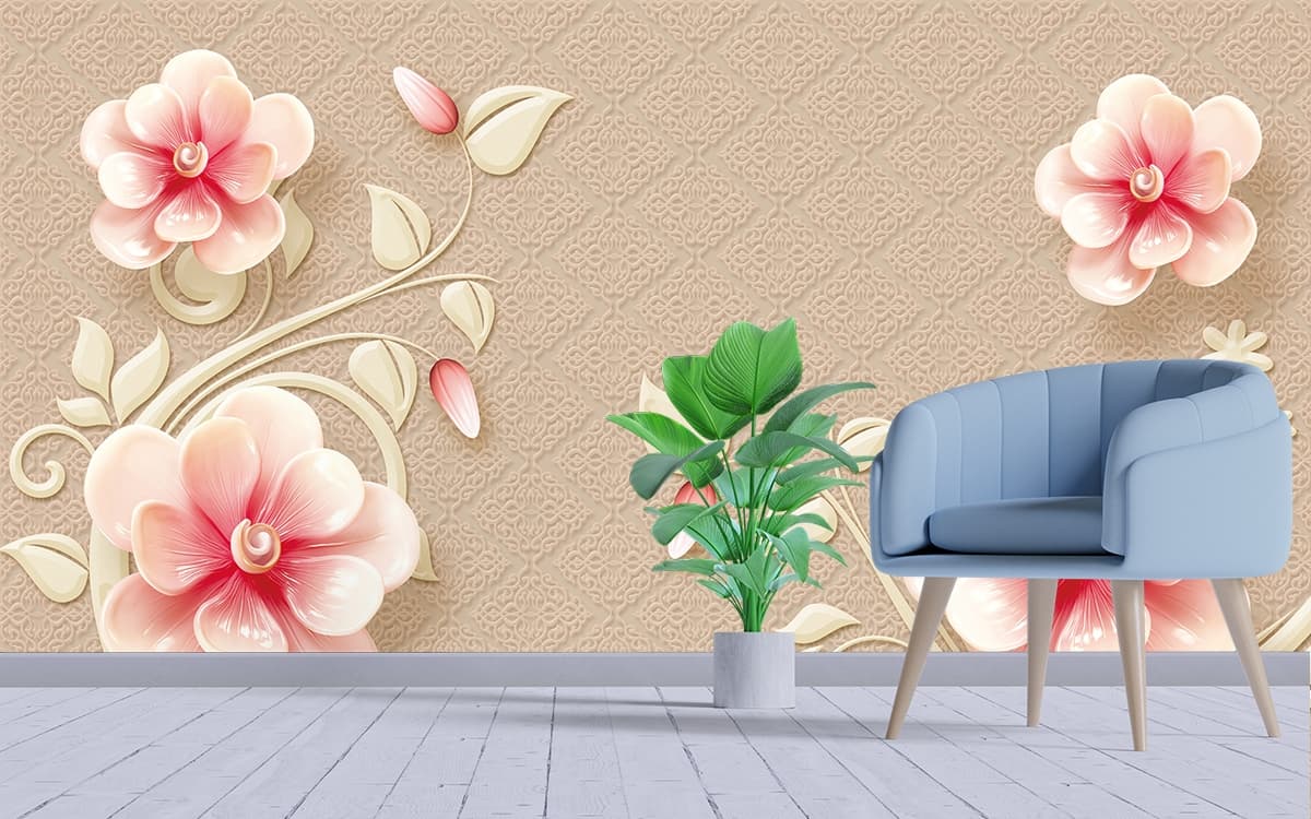 Pink Flower Wallpaper for walls shown in a room