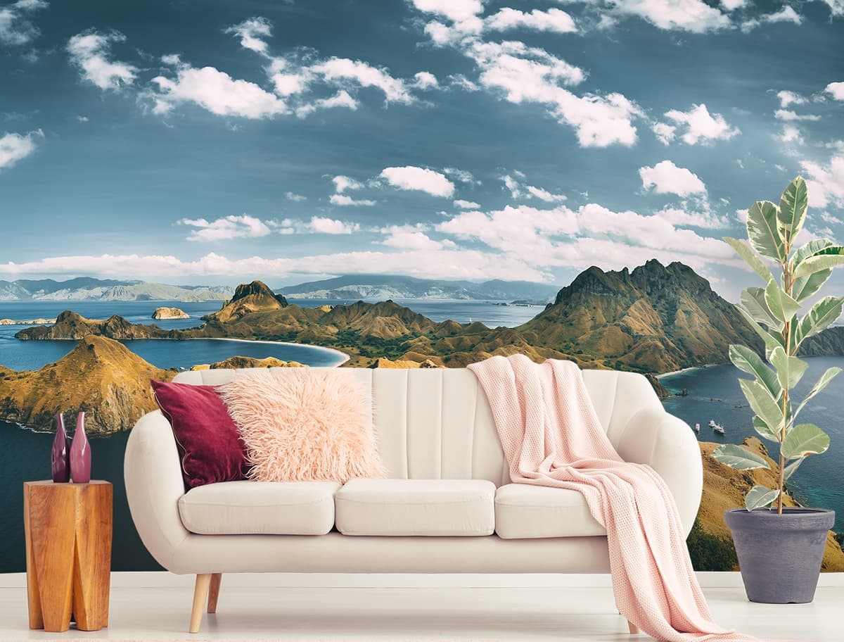 Premium Nature Landscape with Water Body Wallpaper shown in a room