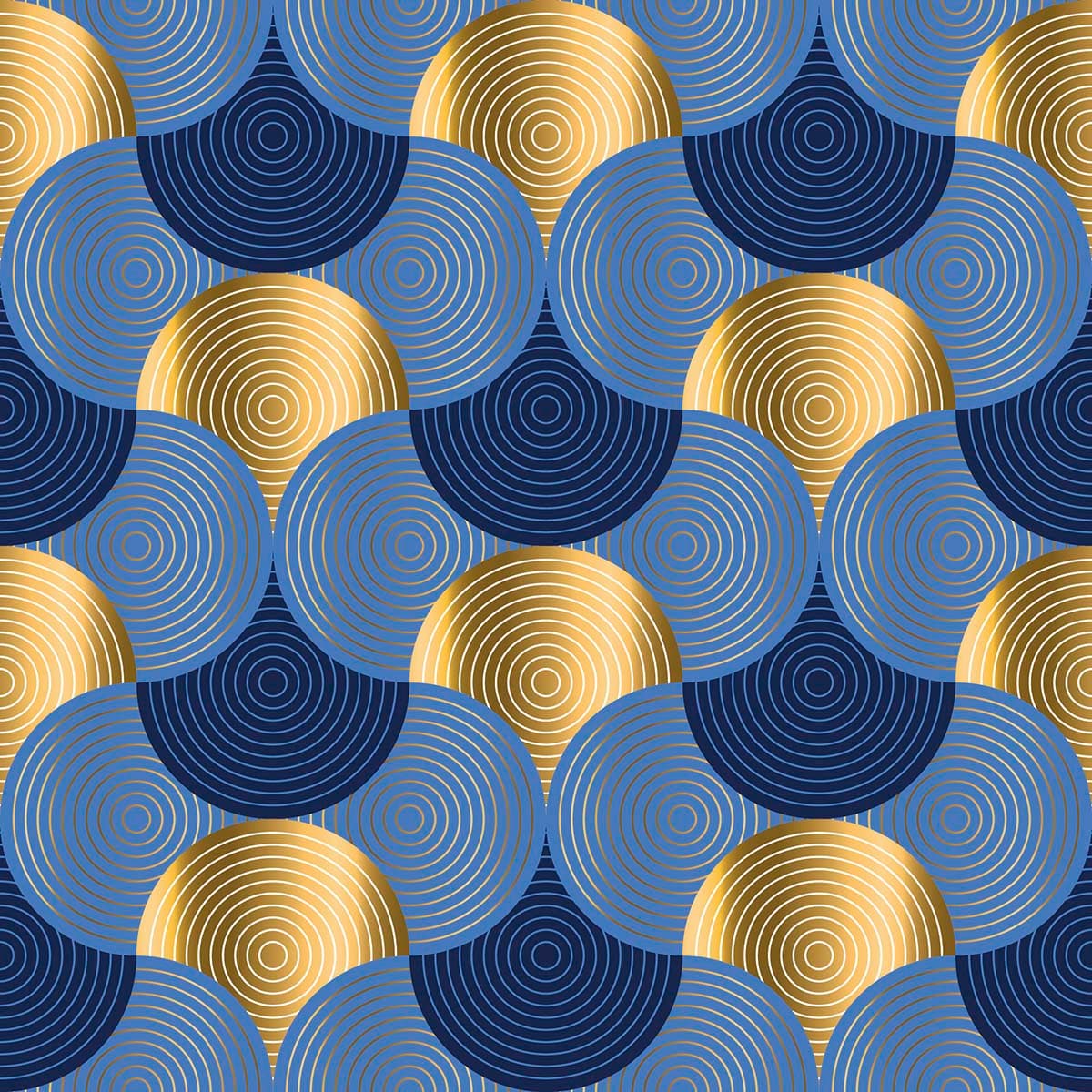 Blue and Gold Circle Pattern Wallpaper pattern detail