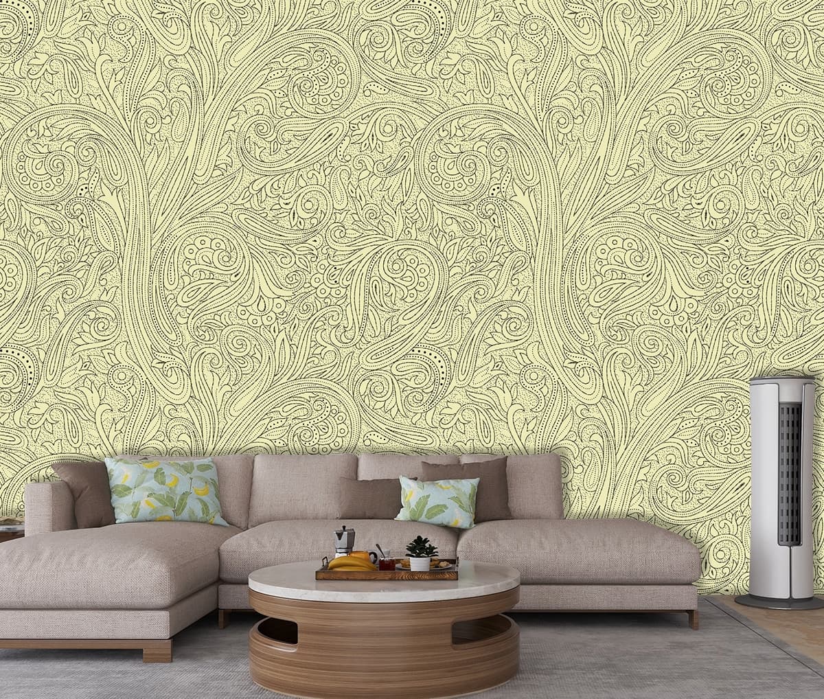 Yellow and Black Pattern Bold Wall Mural Wallpaper shown in a room