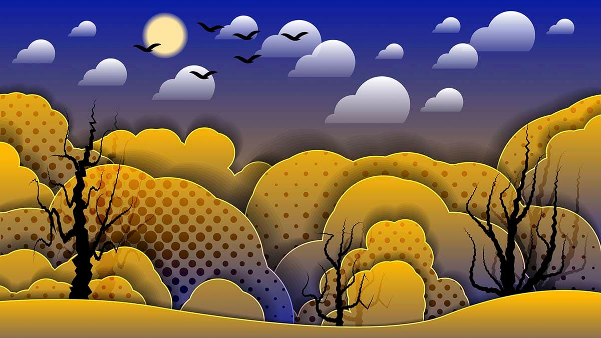Designer Nature Scene with Mountains and Trees Wallpaper pattern detail