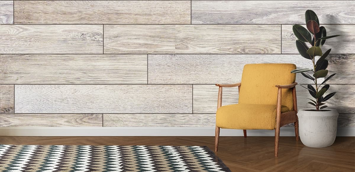Grey Wooden Plank Texture Wallpaper shown in a room