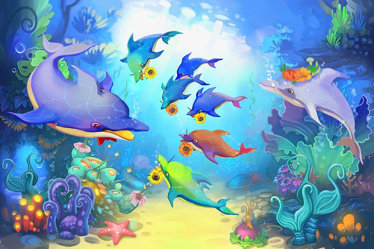 A Wallpaper Mural Sharks in Ocean Marine Life Wallpaper for Kids pattern detail