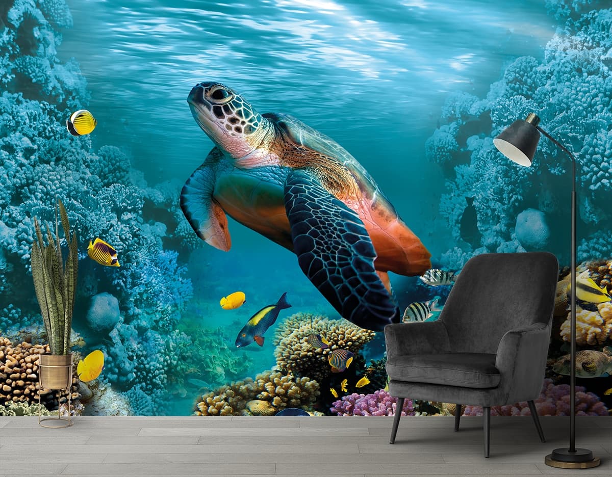 Tropical Coral Paradise Wall Mural shown in a room