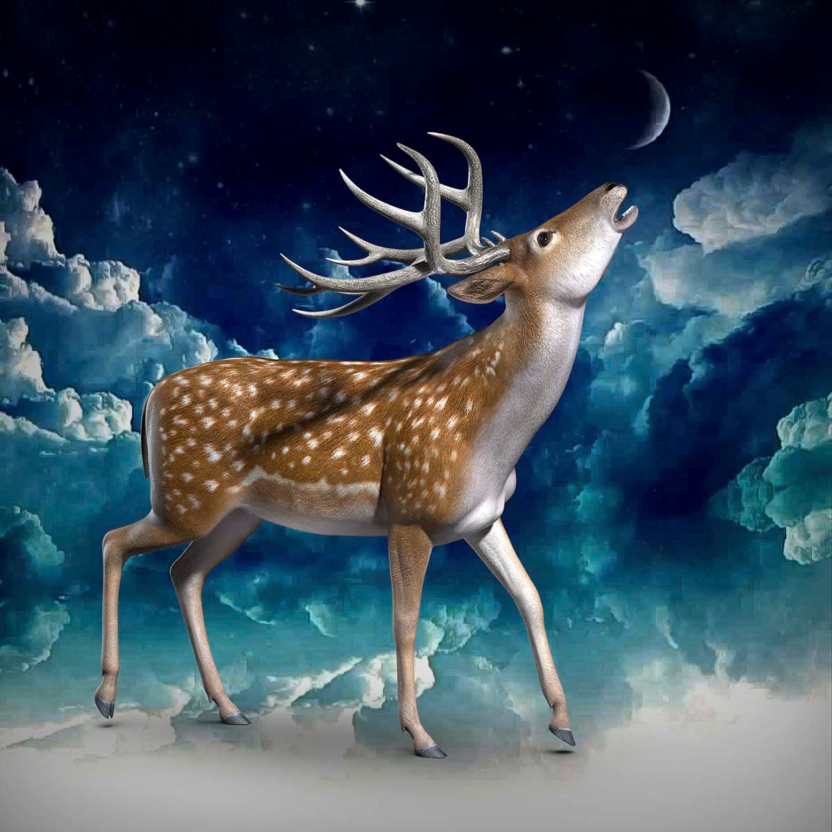3D Deer and Moon Wallpaper pattern detail