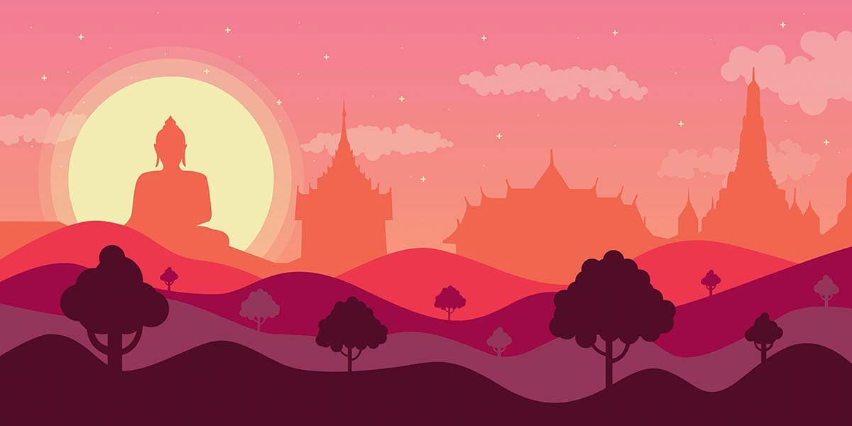 A landscape with trees and buildings pattern detail