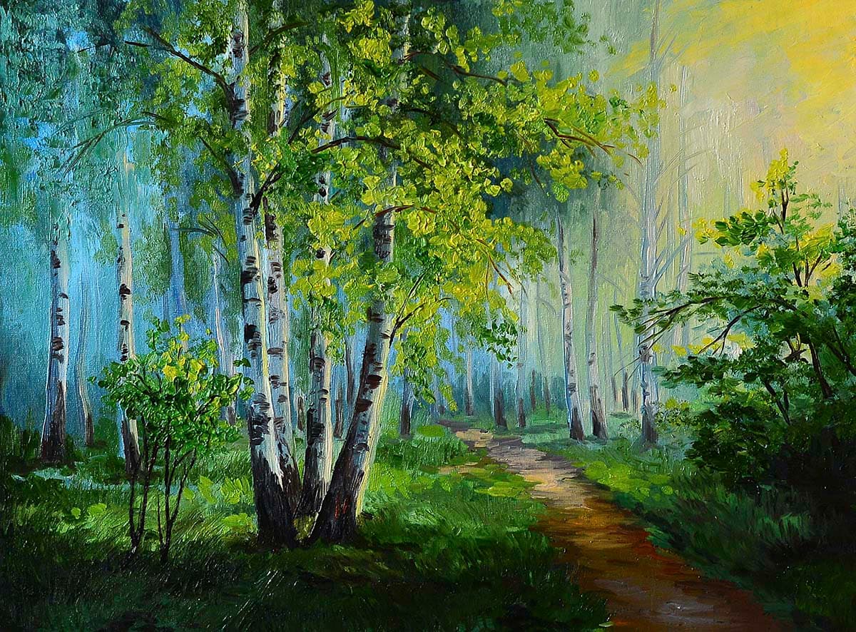 Forest Path Painting Nature Landscape wallpaper pattern detail