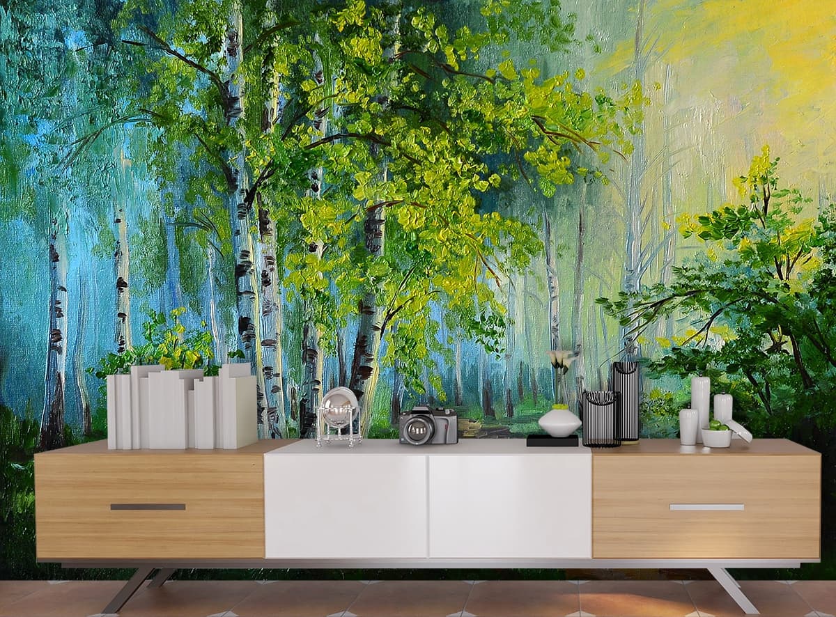 Forest Path Painting Nature Landscape wallpaper shown in a room