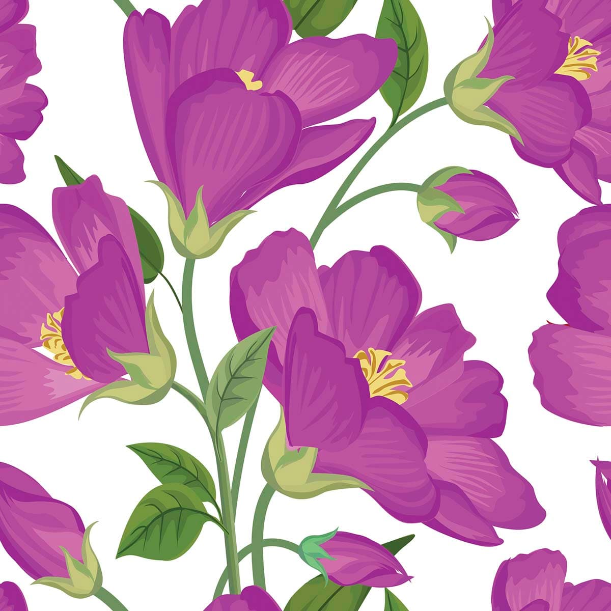 A purple flowers with green leaves pattern detail
