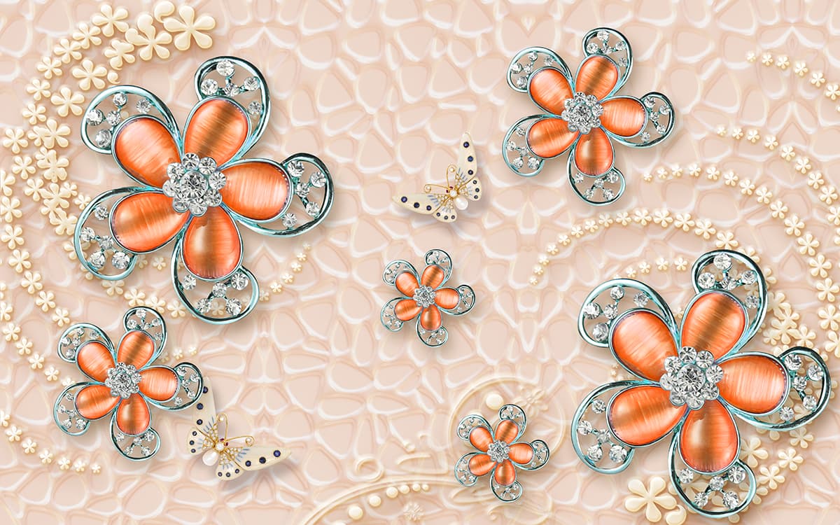 Serene Flowers and Butterflies Decorative Wallpaper pattern detail