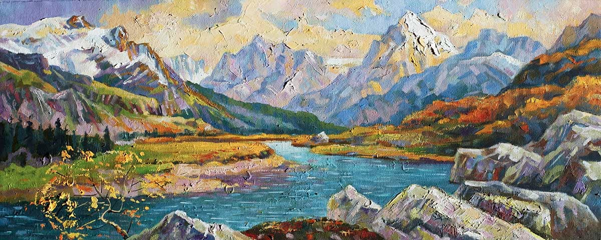 Premium Scenic River with Mountain Range Wallpaper pattern detail