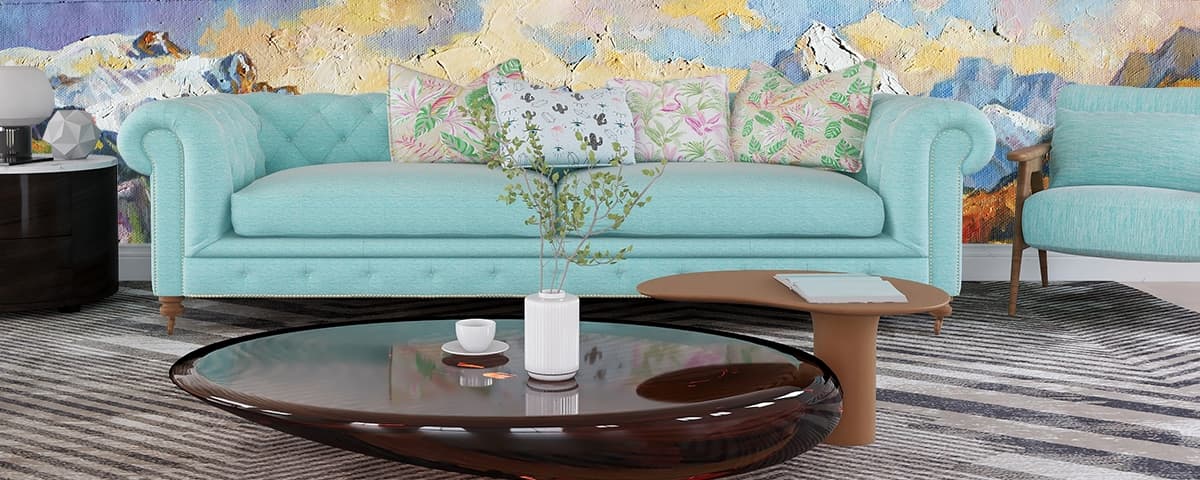 Premium Scenic River with Mountain Range Wallpaper shown in a room