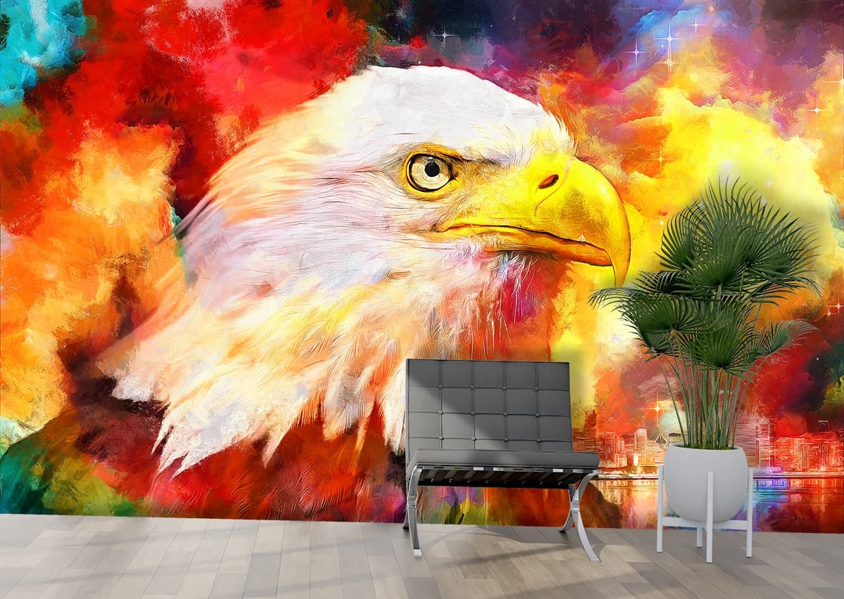 Majestic Colorful Eagle Artistic Wildlife Wallpaper shown in a room