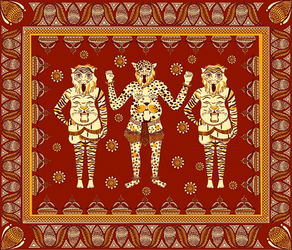Traditional Indian Heritage Tiger Scene Wall Wallpaper pattern detail