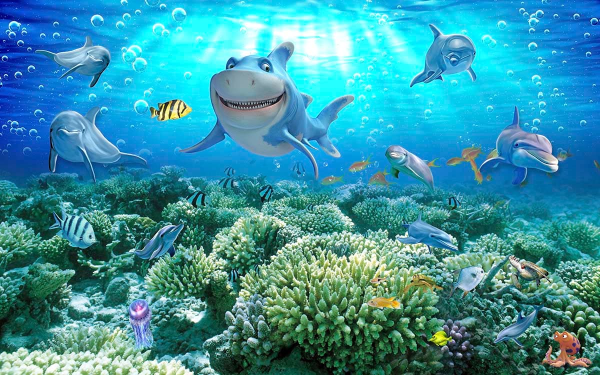 Friendly Shark Reef Wallpaper pattern detail