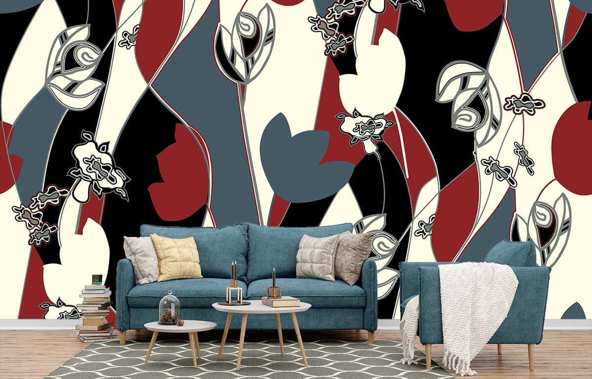 A pattern of flowers and lines shown in a room