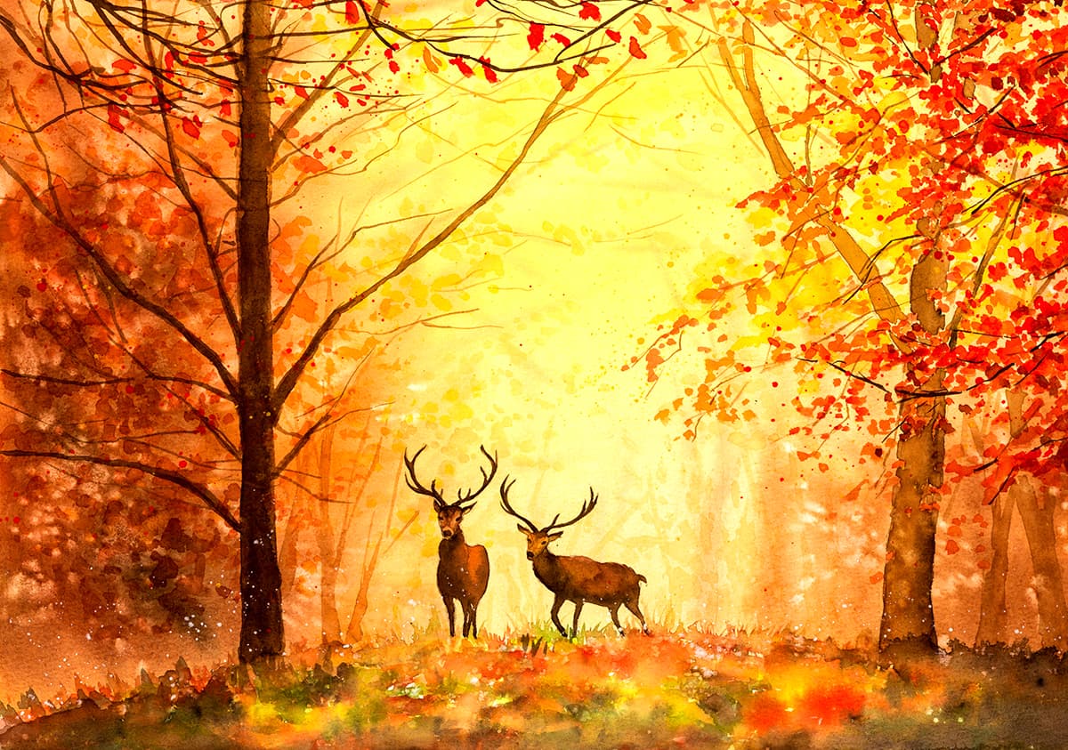 Autumn Forest Watercolor Nature Wallpaper pattern detail