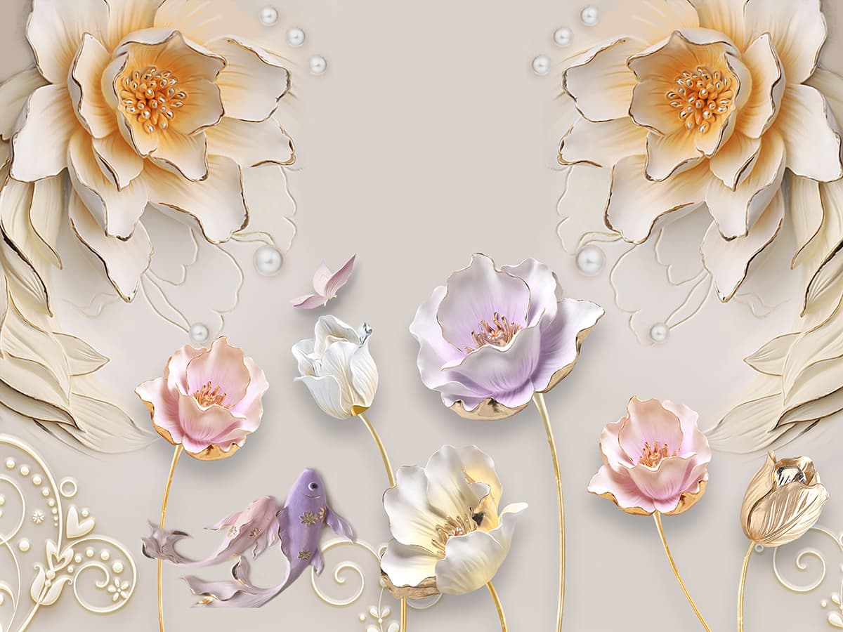 Elegant 3D Floral Blossom Pattern Wallpaper pattern detail