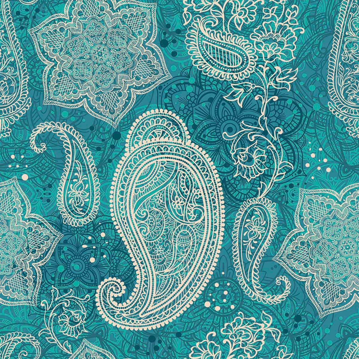 Blue Indian Paisley Pattern Wallpaper for Walls pattern detail