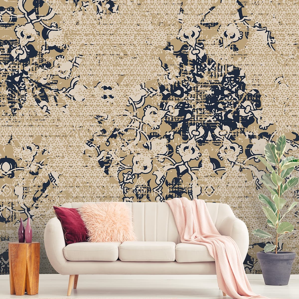 Elegant Textile Fabric Close-Up Design Wallpaper shown in a room