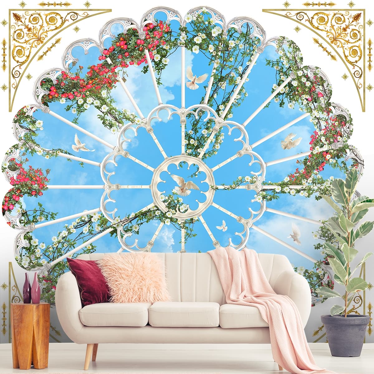 Royal Ceiling Wallpaper Design shown in a room