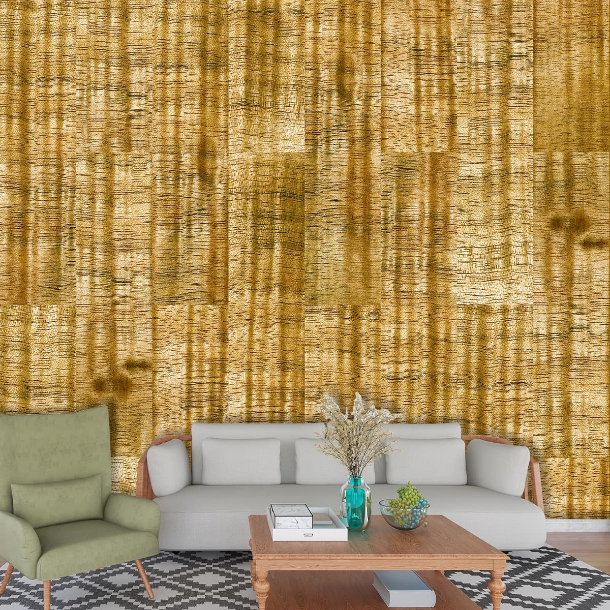 Wooden Surface Texture Rustic Style Wallpaper shown in a room