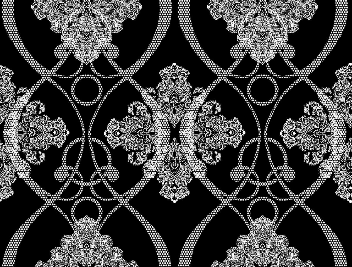 Ornate black white pattern with vintage royal feel wallpaper pattern detail