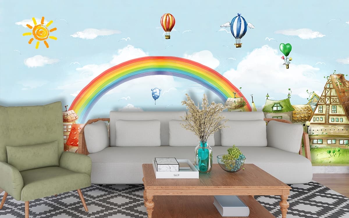 Soft Pastel Storyland Wallpaper shown in a room