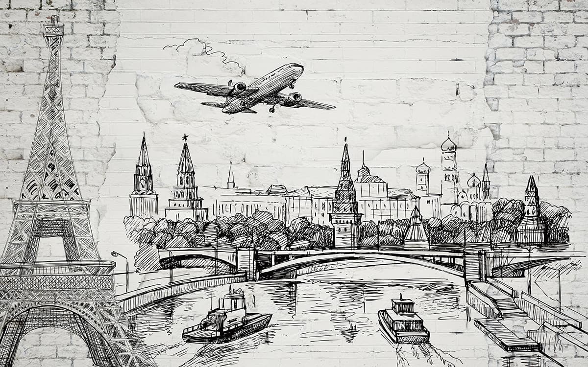 City and Bridge Sketch Illustration Wallpaper pattern detail