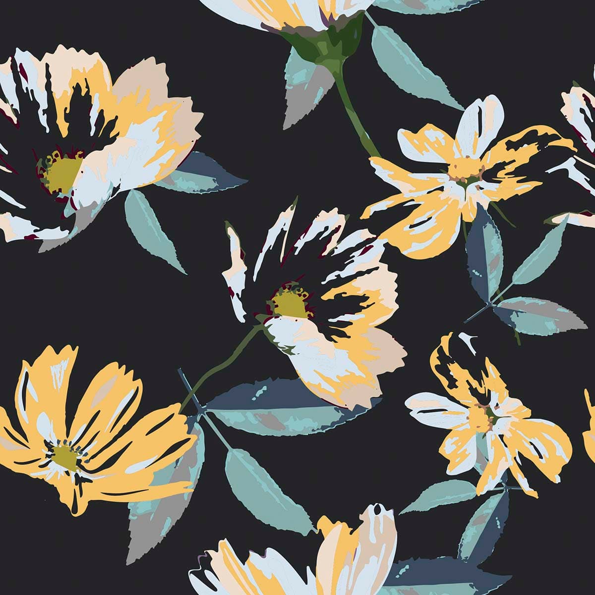 The Vivid Blooms on Black Wallpaper for Wall pattern detail