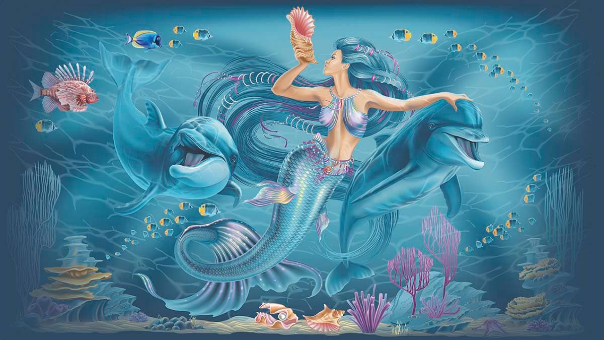 Ocean Fantasy Mermaid Panorama Wallpaper pattern detail