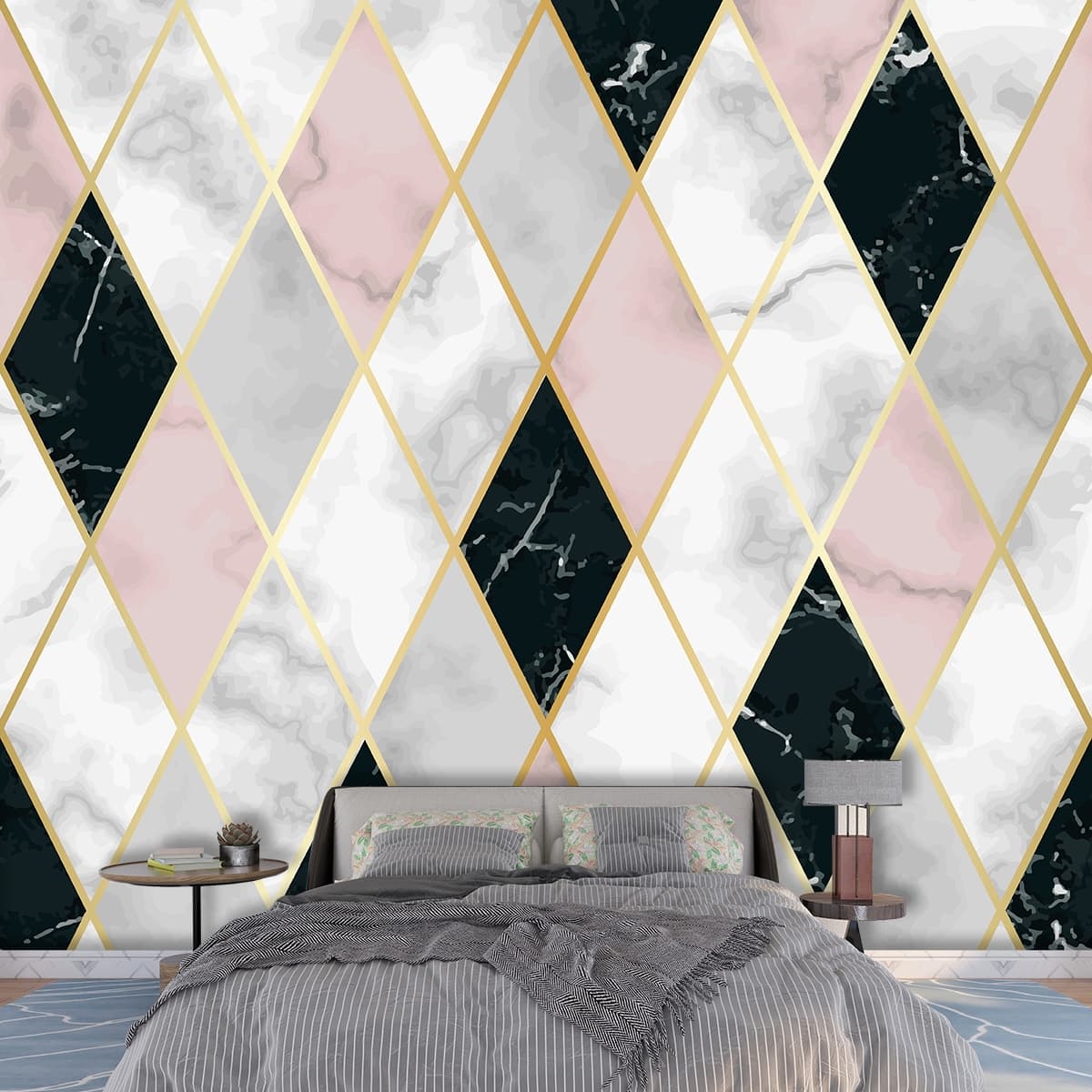 Pink Diamond Pattern Wallpaper for Walls shown in a room