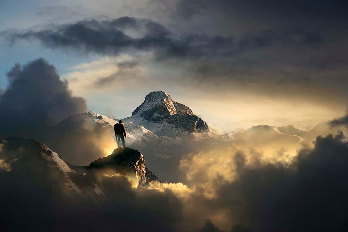 Natural Mountain Peak Sunset Scene Wallpaper pattern detail