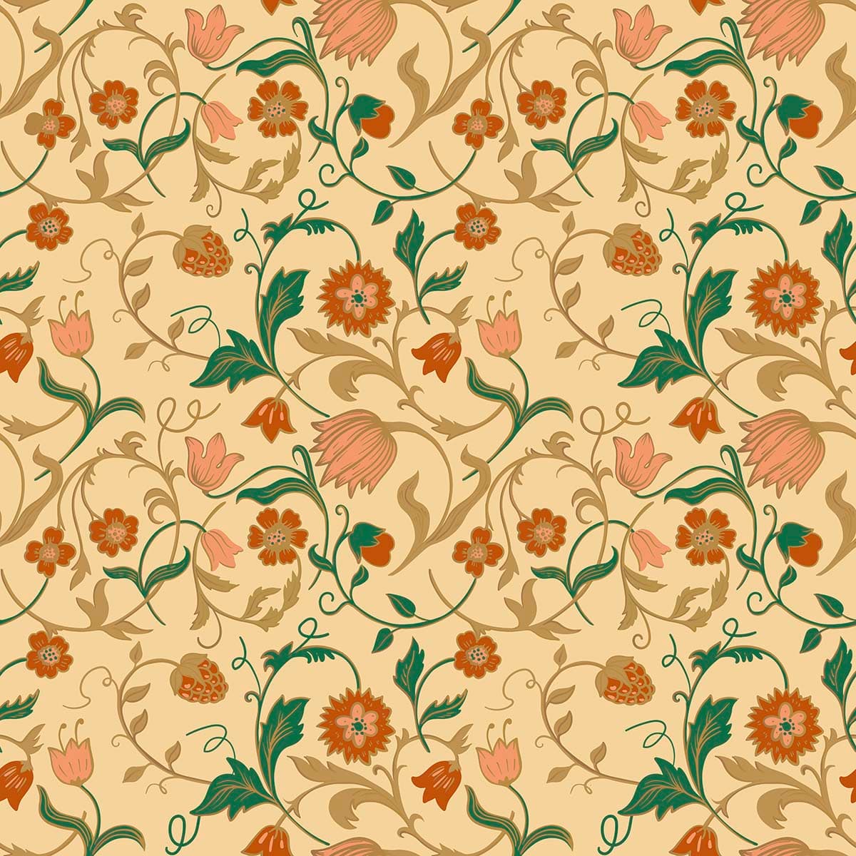 A Vintage Wallpaper Intrinsic of Flowers and Leaves pattern detail
