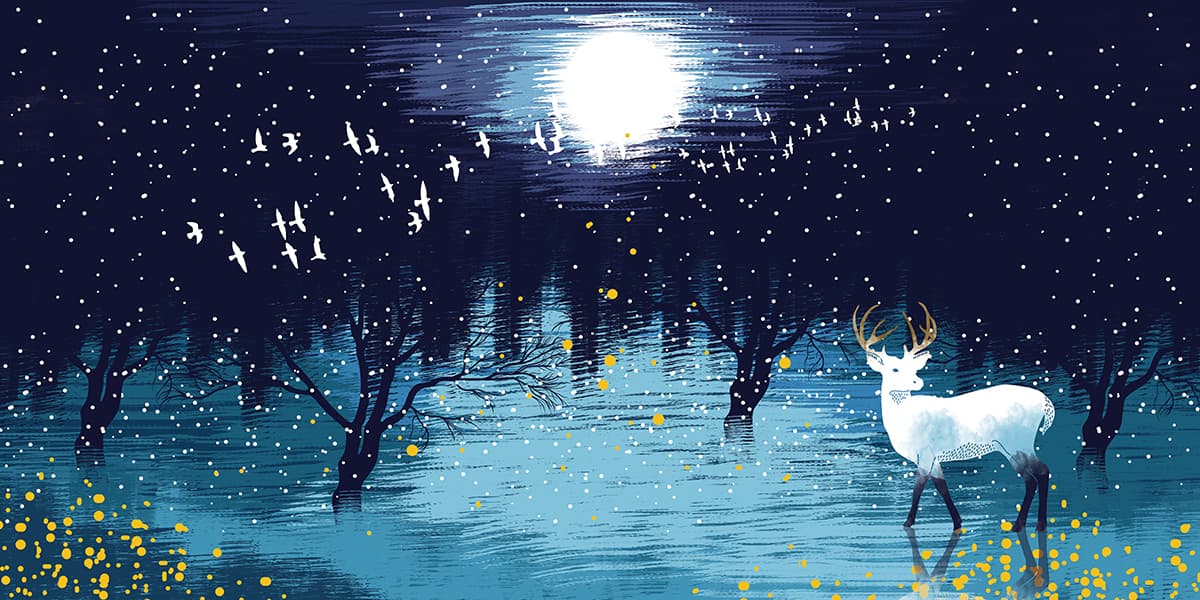 A Deer in the Snow Scenic Nature Wallpaper pattern detail