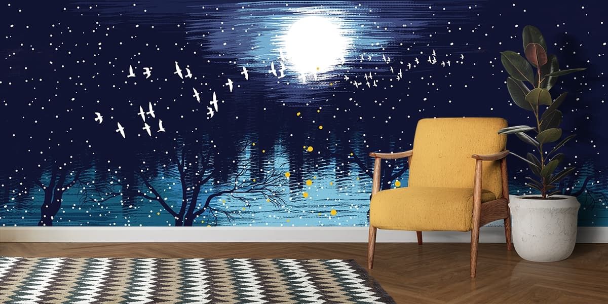 A Deer in the Snow Scenic Nature Wallpaper shown in a room