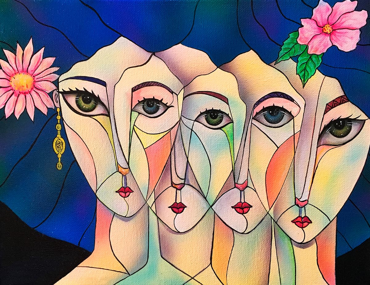 Group of Women Painting Artistic Design wallpaper pattern detail