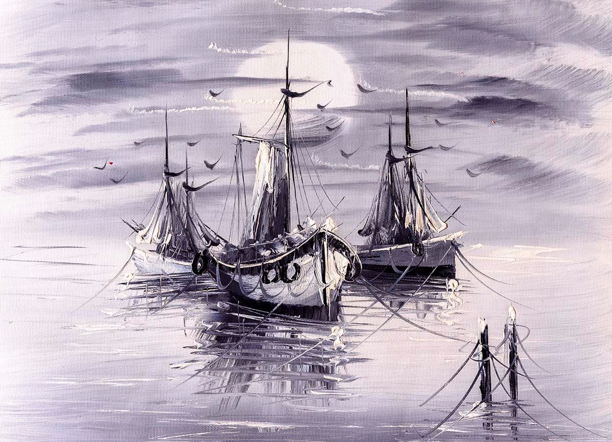 Ocean Odyssey Boat Scenery Wallpaper pattern detail