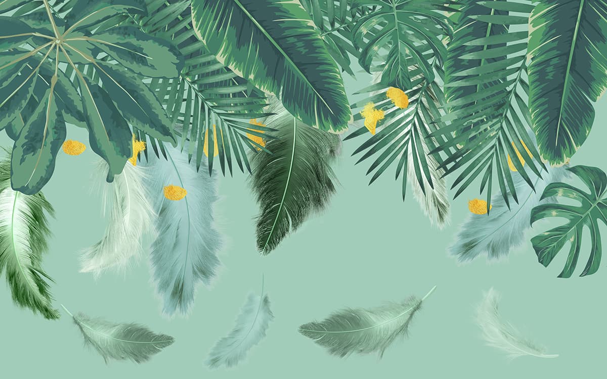Elegant Botanical Green Leaves Wall Art Design Wallpaper pattern detail
