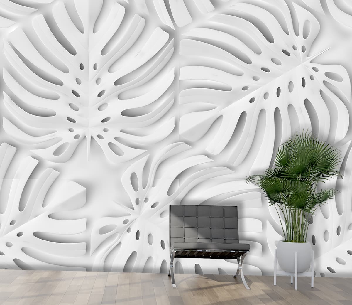 A white paper cut out leaves shown in a room