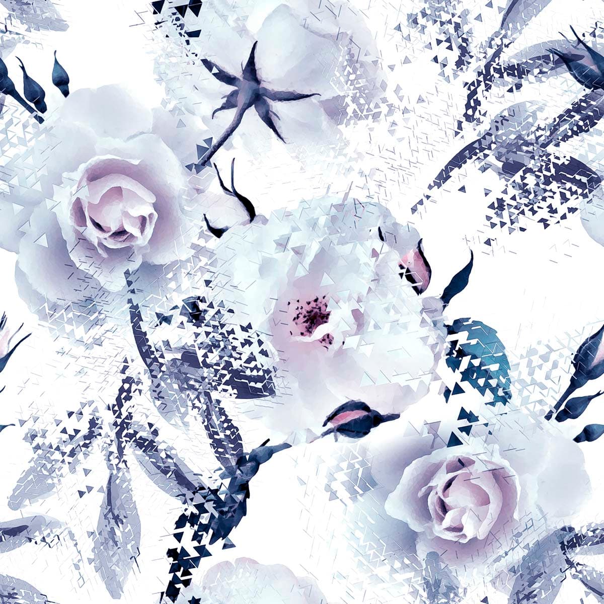 A white flowers and blue leaves pattern detail